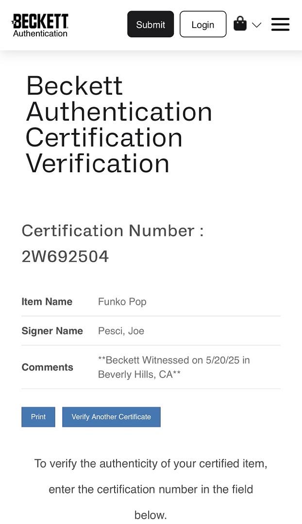 Joe Pesci Signed "Nicky Santoro" Funko #1861 (Casino) - Beckett COA