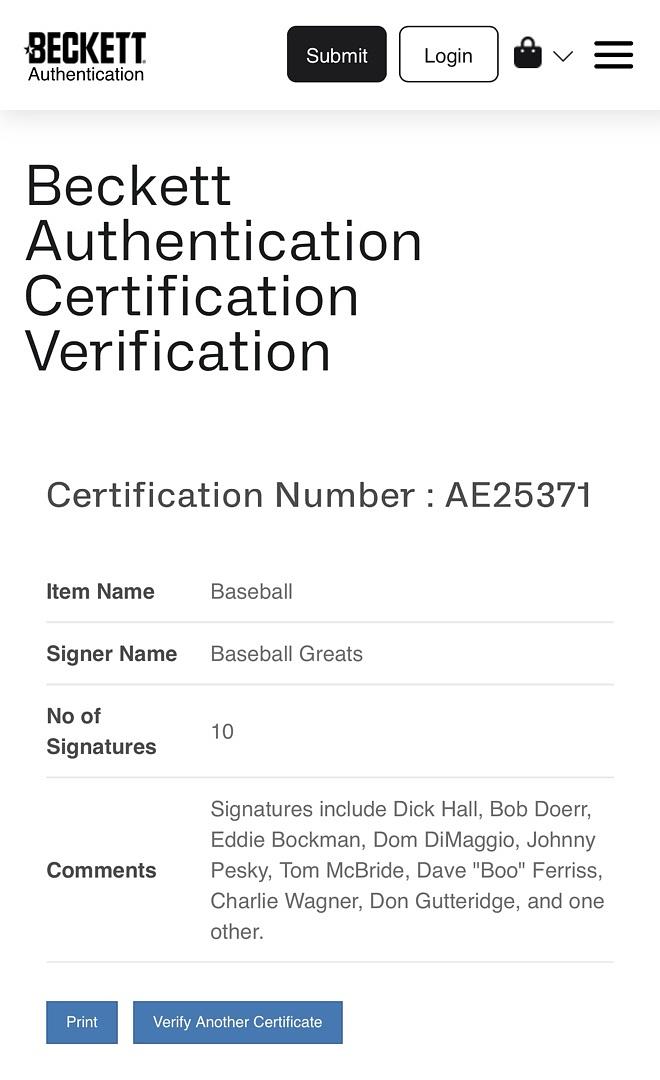 1946 Red Sox multi-signed baseball - RARE - Beckett COA w/full letter of authenticity