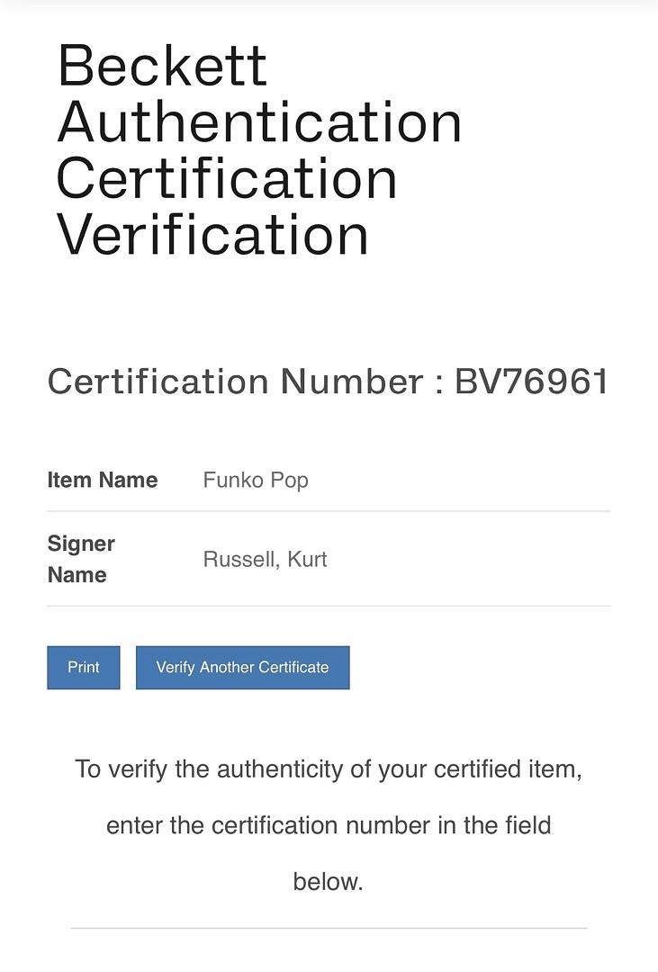 Kurt Russell Signed Funko Pop #1950 "R.J. MacReady" (The Thing) - Beckett COA