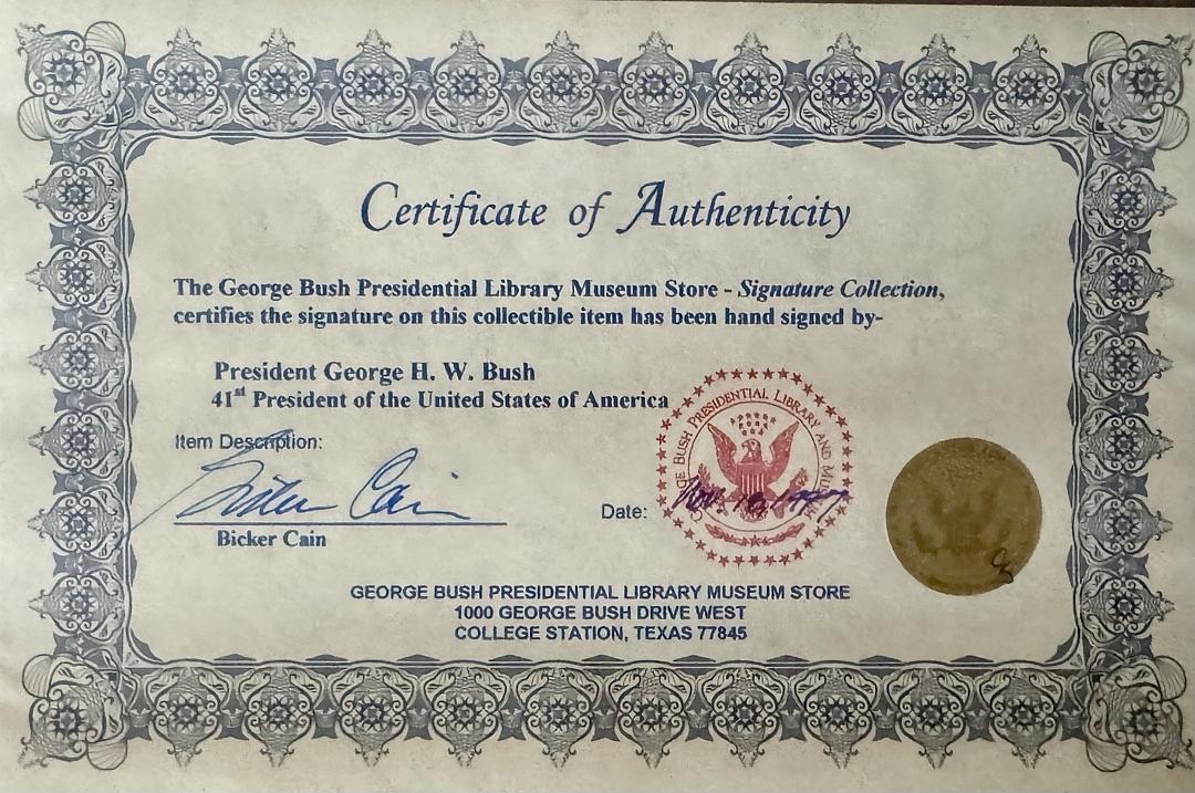 George HW Bush signed Bush Presidential Library 26x10 watercolor print - PENDING