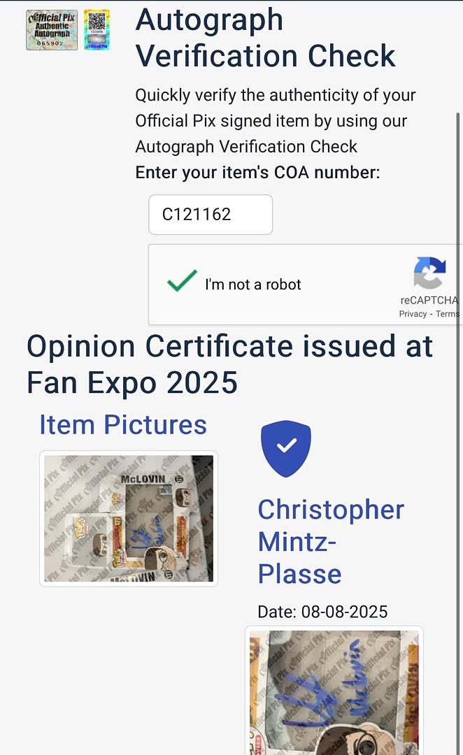 Christopher Mintz-Plasse signed Funko #177 "Superbad" w/McLovin inscription - Official Pix COA