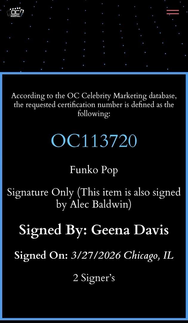 Alec Baldwin and Geena Davis signed Funko #1757 (Beetlejuice) - OC Celebrity Marketing *RARE*