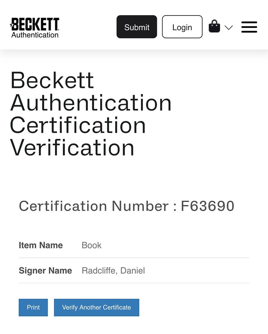 Daniel Radcliffe Autographed Book Sorcerer's Stone - Beckett COA