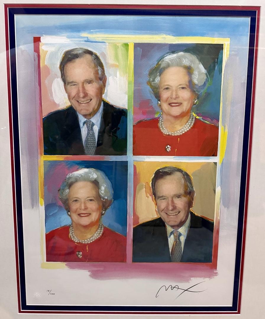 Peter Max signed George and Barbara Bush 18x24 limited edition 18/100 framed (22x29) lithograph - Max Studio Authenticated
