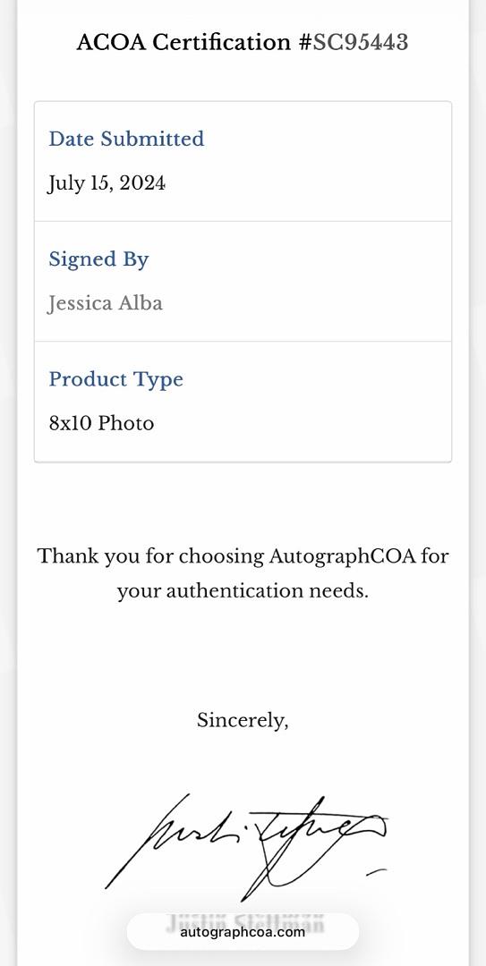 Jessica Alba "Dark Angel" signed 8x10 - ACOA COA