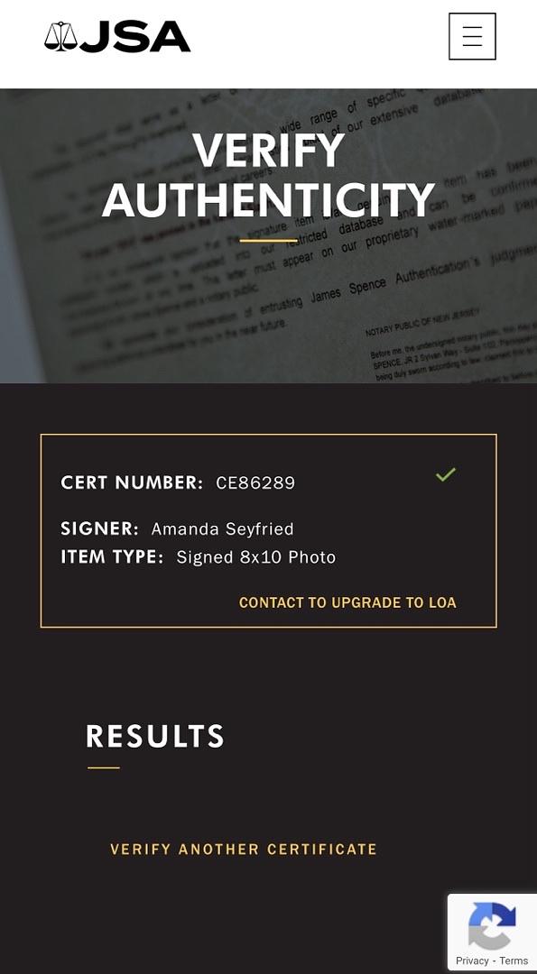 Amanda Seyfried Signed 8x10 Photo - JSA COA