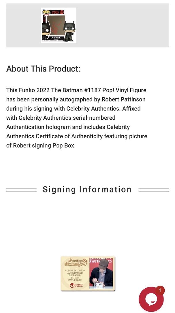 Robert Pattinson Signed Funko Pop #1187 (Batman) - Celebrity Authentics
