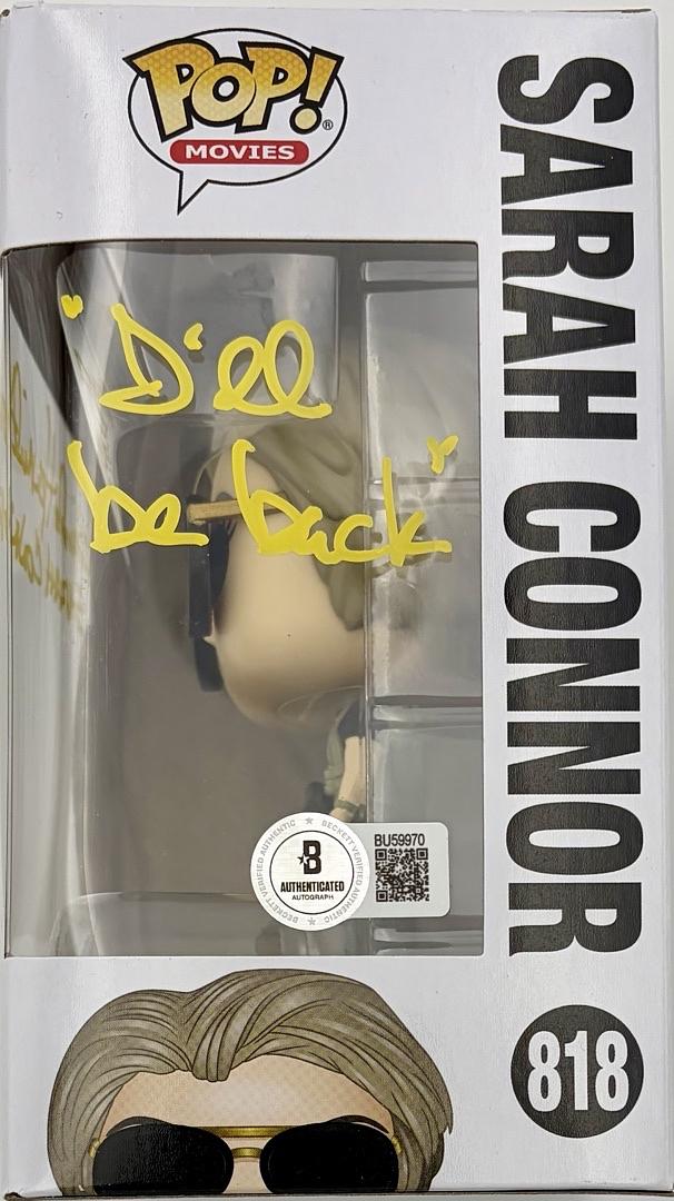 Linda Hamilton Signed Funko Pop #818 Sara Connor (Terminator) w/character name & quote - Beckett COA