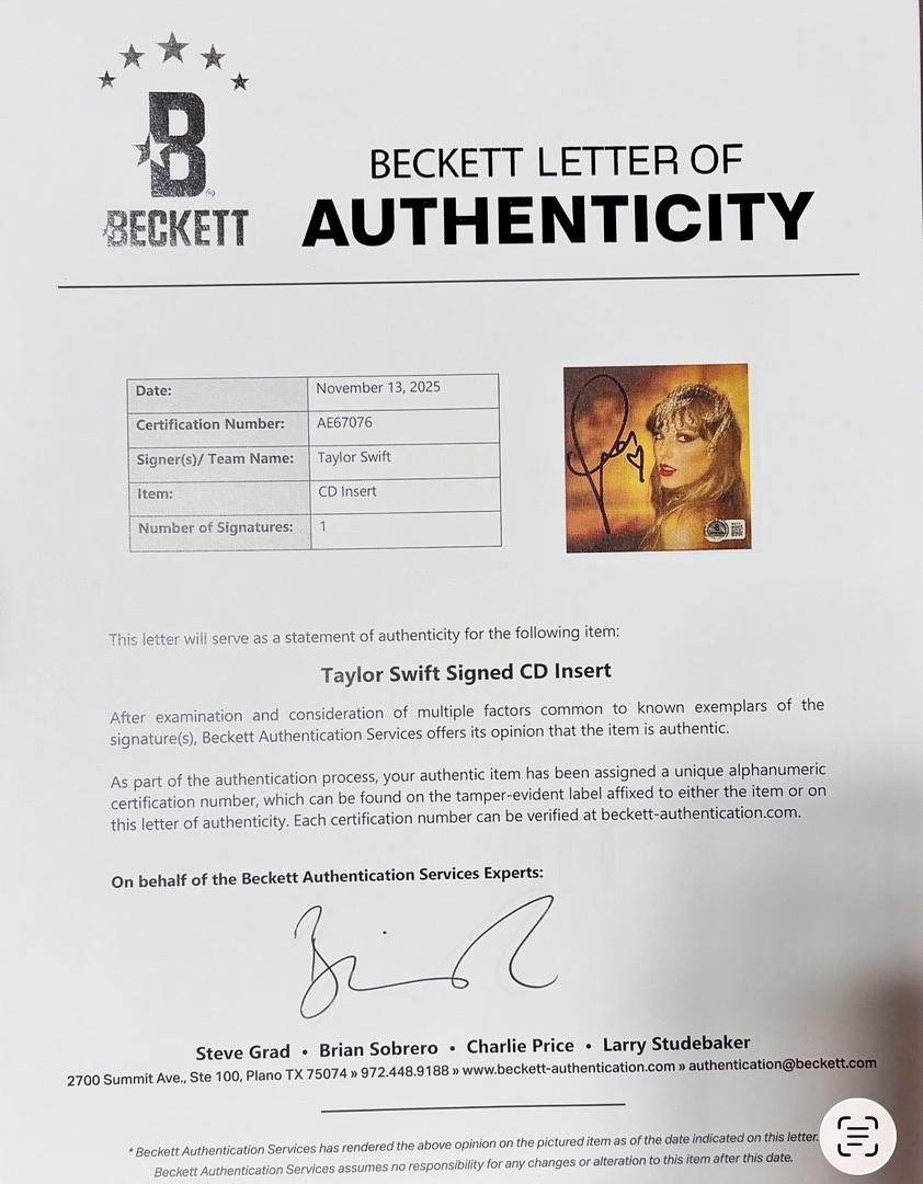 Taylor Swift matted, signed "Life of a Showgirl" CD Insert Photo 1 - Beckett COA with full LOA