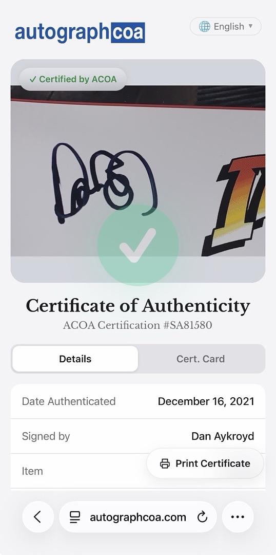 Dan Akroyd Rare Signed 11x14 (Indian Jones and the Temple of Doom) - ACOA COA