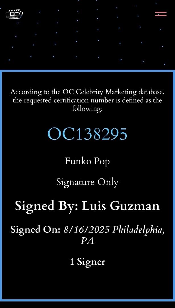 Luis Guzman signed "Addams Family" Funko #1548 - OC Celebrity Marketing COA