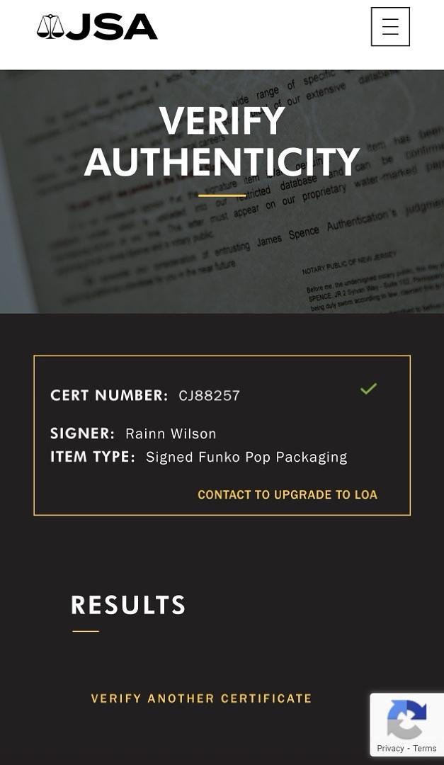 Rainn Wilson signed "Dwight Schrute" Funko #871 (The Office) w/character name - JSA COA