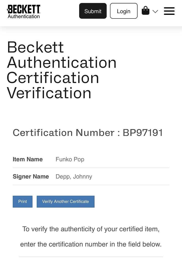 Johnny Depp Signed Funko Pop #1482 Jack Sparrow (Pirates Of The Caribbean) - Beckett COA