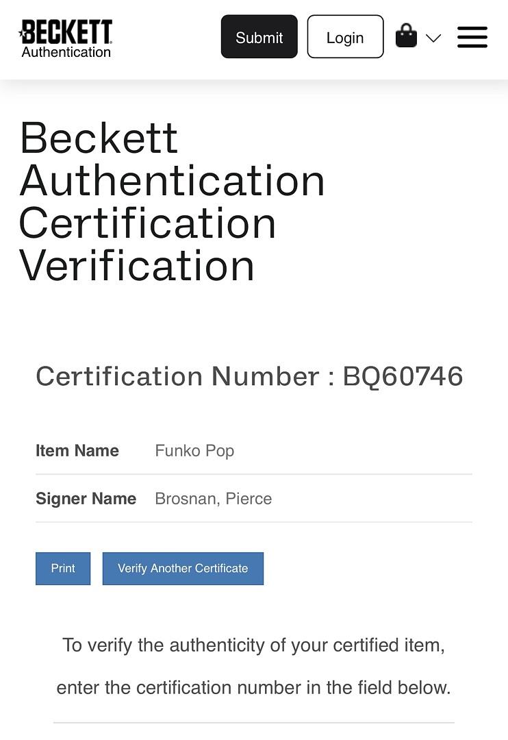 Pierce Brosnan Signed Funko Pop #693 "James Bond" (007) - Beckett COA