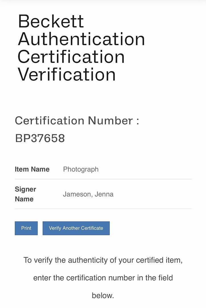 Jenna Jameson Signed 8x10 Photo - Beckett COA