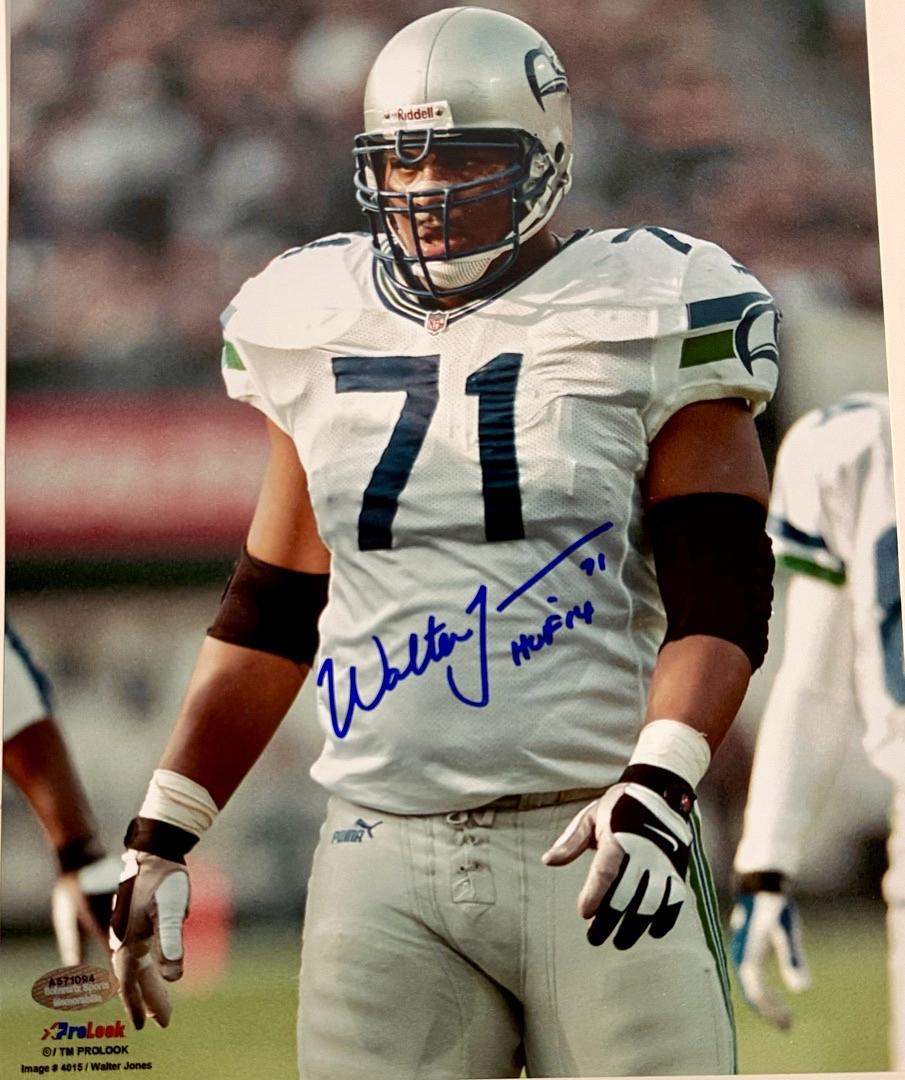 Walter Jones Signed 8x10 Photo Seattle Seahawks w/ HOF 14 Inscription - Schwartz COA