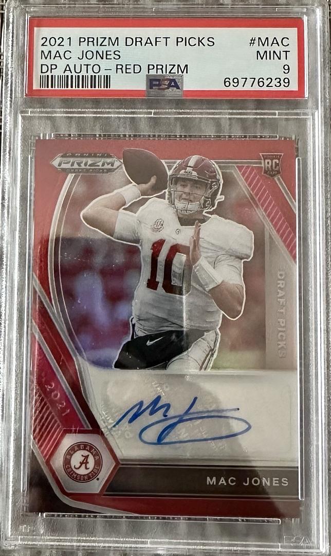 2021 Mac Jones Panini Draft Pick Red Prizm Alabama Crimson Tide Rookie Card #172/199 - PSA 9