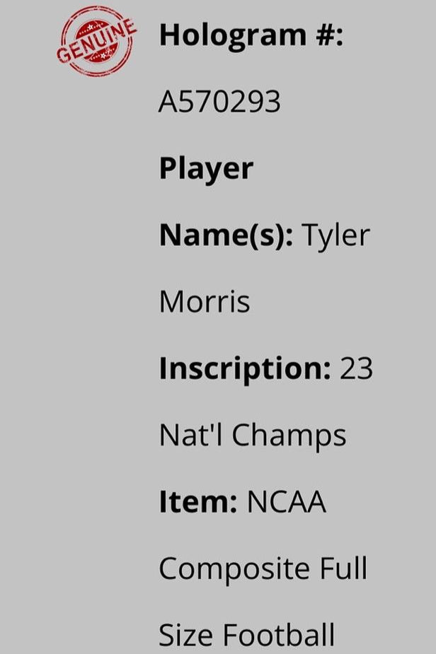 Tyler Morris Signed Composite Football w/ "23 National Champs" Inscription - Schwartz COA