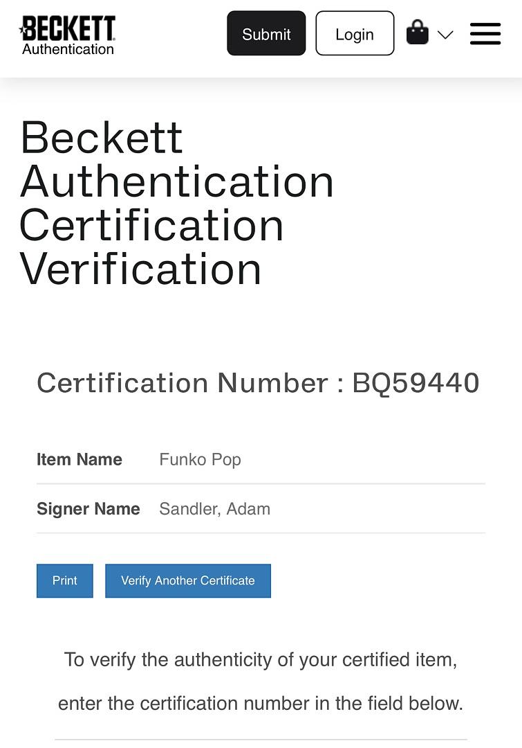 Adam Sandler Signed Funko Pop #897 "Billy Madison" - Beckett COA