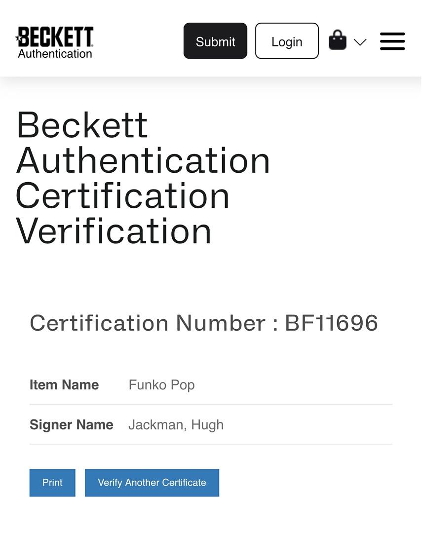 Hugh Jackman Signed Funko Pop #637 Wolverine (X-Men) - Beckett COA #01