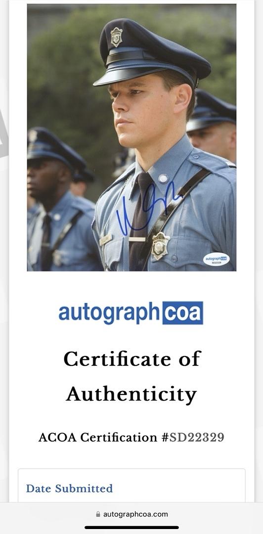 Matt Damon Signed 8x10 Photo (The Departed) - ACOA