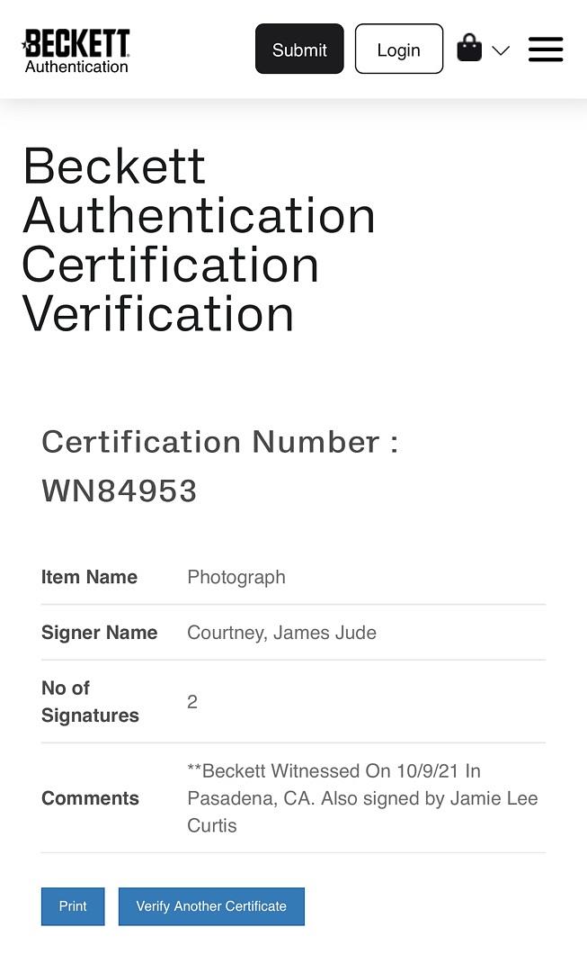 James Jude Courtney & Jamie Lee Curtis 11x17 Photo (Halloween) - Beckett COA