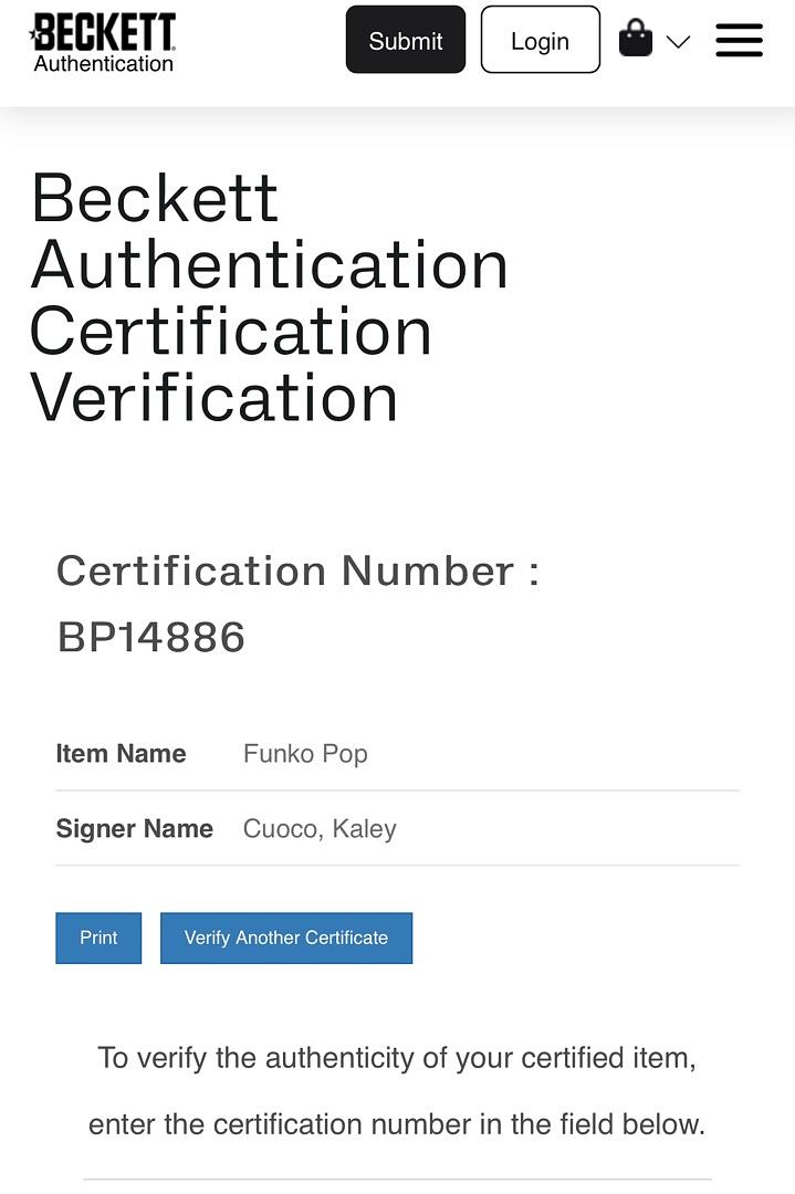 Kaley Cuoco Signed Funko Pop #780 "Penny" Big Bang Theory - Beckett COA