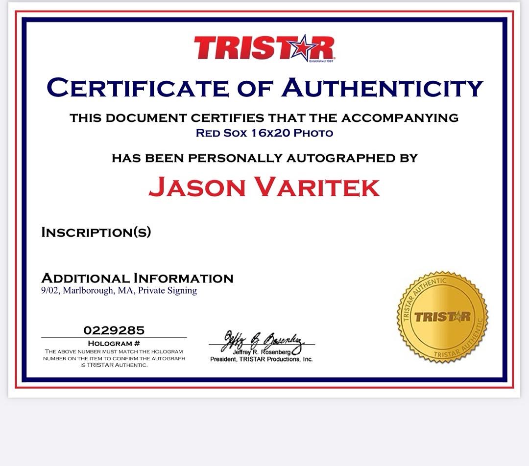 Jason Varitek & Derek Lowe Signed 16x20 Photo Boston Red Sox - TriStar COA