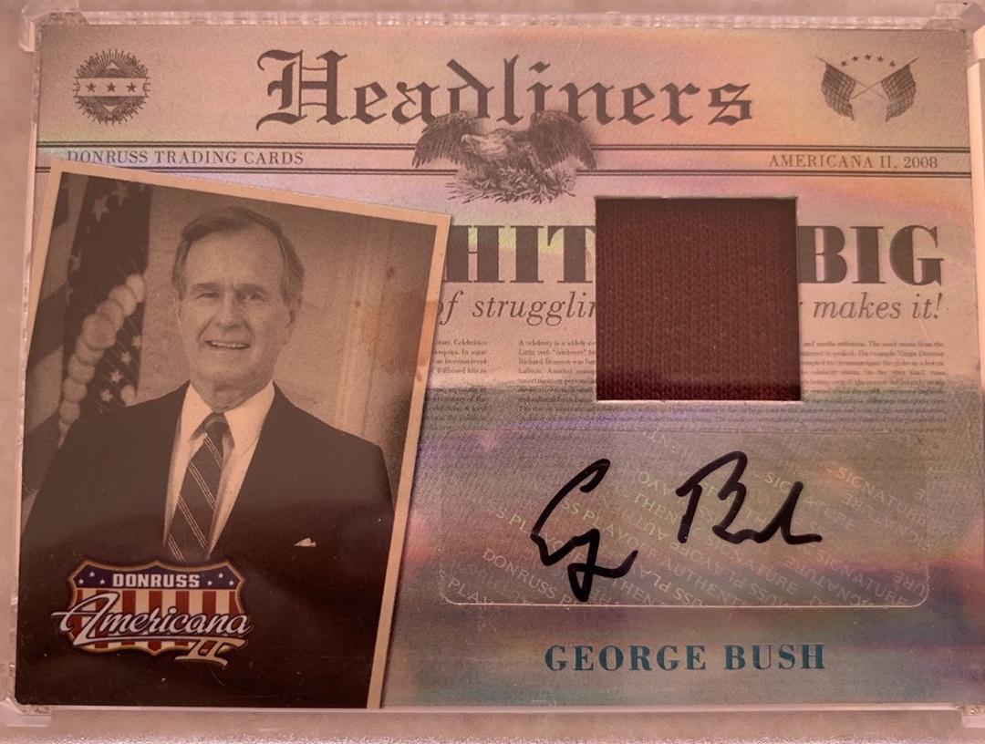 President George Bush Signed Donruss Americana Headliners #13/25 Autograph & Swatch *RARE* - Beckett Auto Grade 10