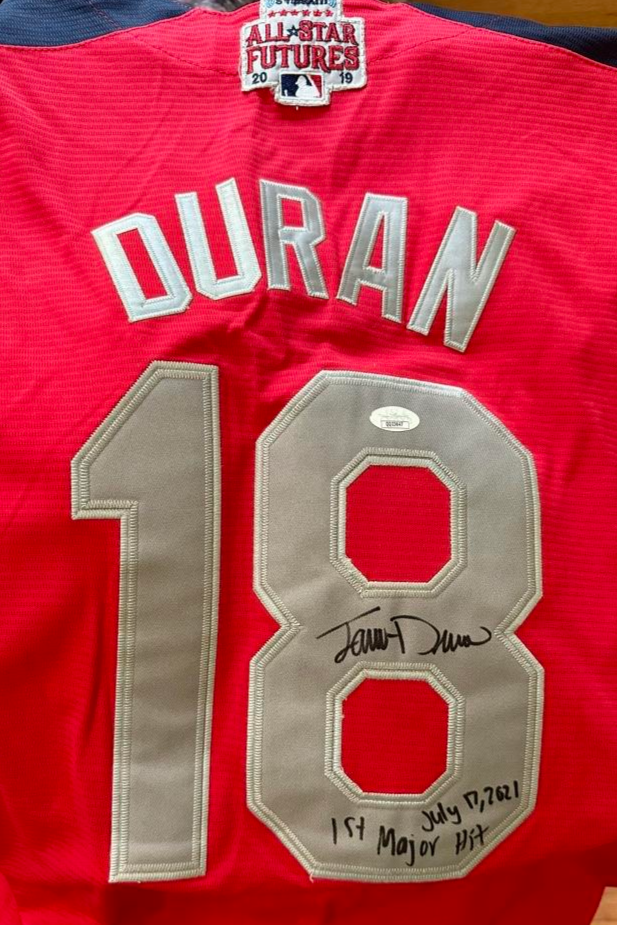 Jaren Duran Signed Red Sox Futures Game Jersey w/ First Hit Inscription - JSA COA