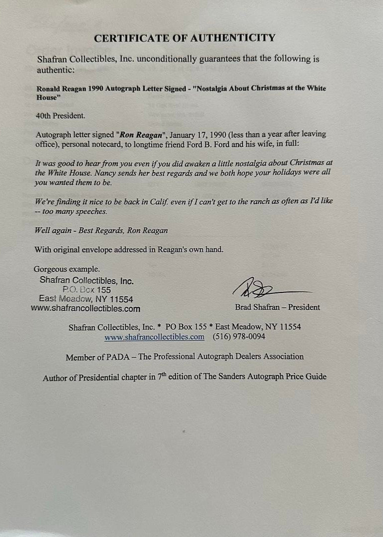 Ronald Reagan Handwritten Signed Presidential Seal Card *RARE* - JSA COA w/full letter of authenticity