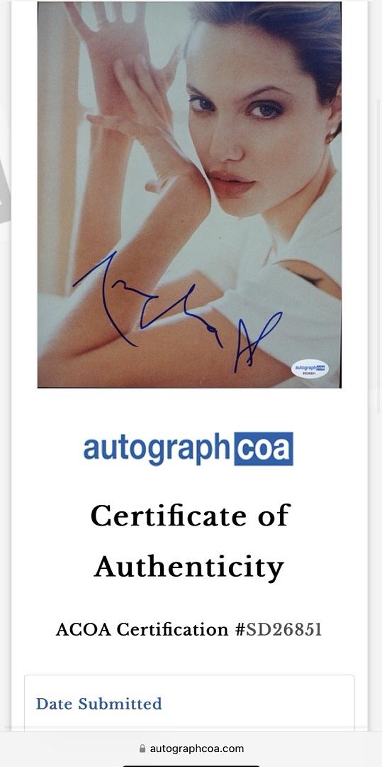 Angelina Jolie Signed 8x10 Photo - ACOA #02