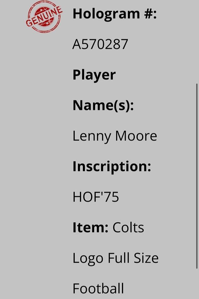 Lenny Moore Signed Colts Logo Football w/ HOF 75 Inscription - Schwartz COA