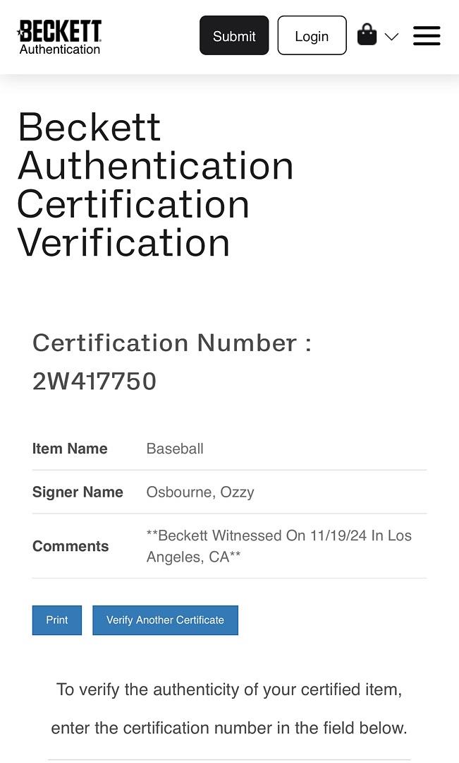 Ozzy Osbourne Rawlings Official ROMLB Baseball - Beckett COA