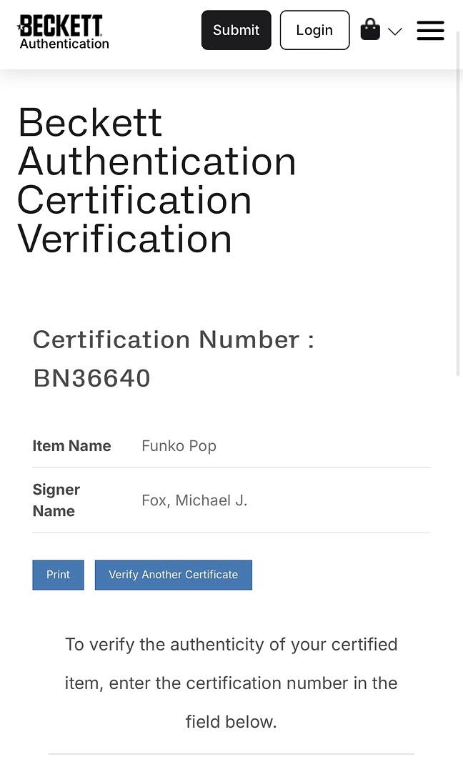 Michael J Fox Signed Funko Pop #958 Marty McFly w/Glasses Back To The Future (Blue Ink) - Beckett COA #1