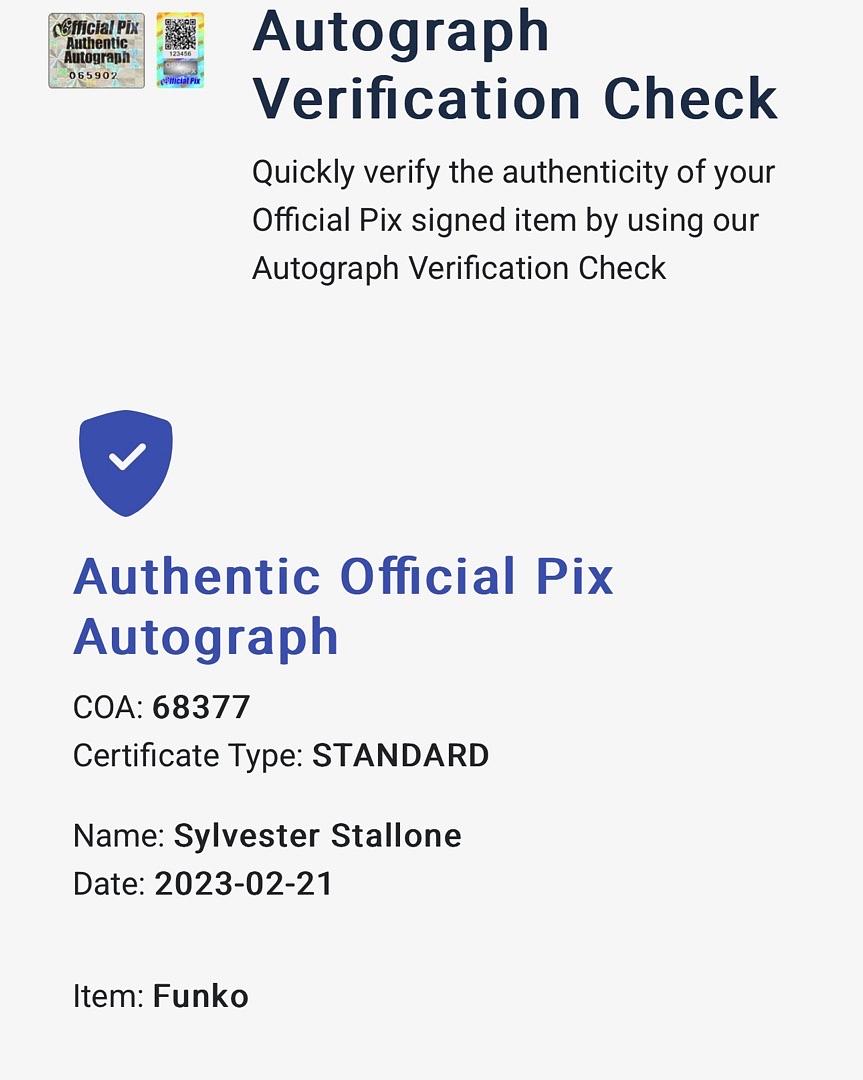 Sylvester Stallone Signed Funko Pop #1177 "Rocky Balboa" - Official Pix COA