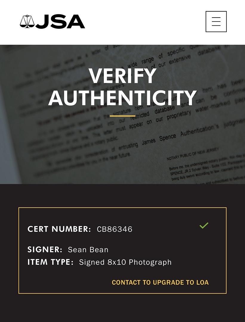 Sean Bean Signed 8x10 Photo (James Bond Golden Eye) - JSA COA