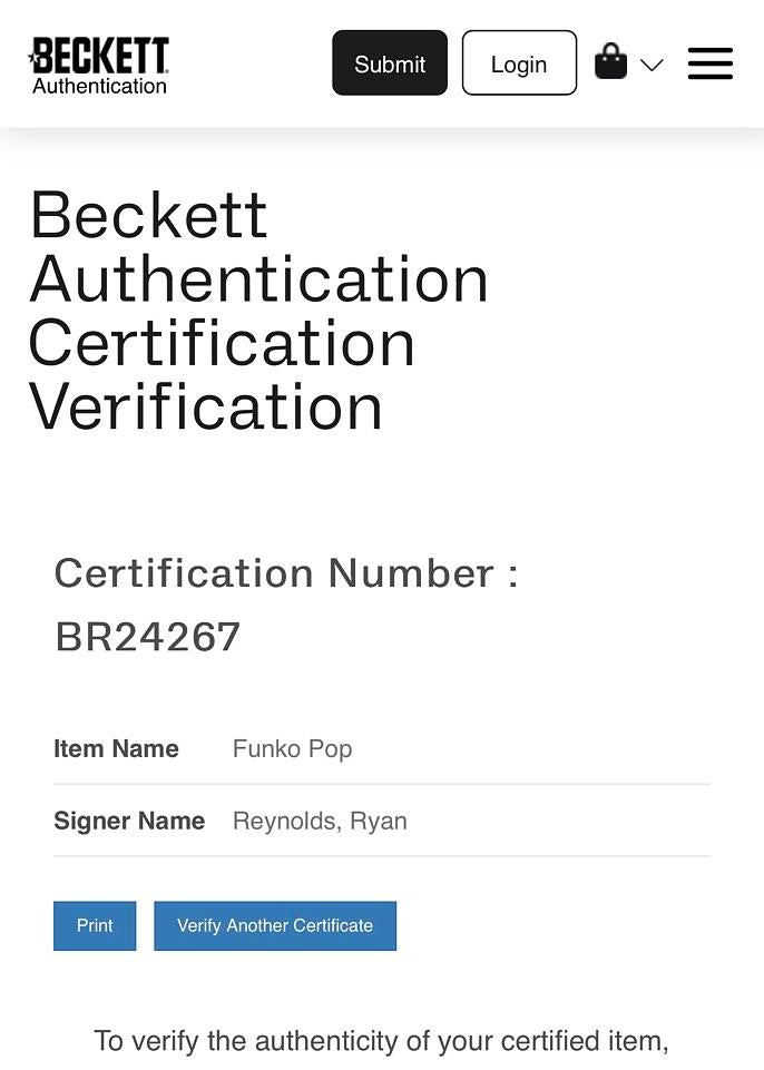 Ryan Reynolds Signed Funko Pop #1400 Deadpool & Wolverine (Red Ink) - Beckett COA