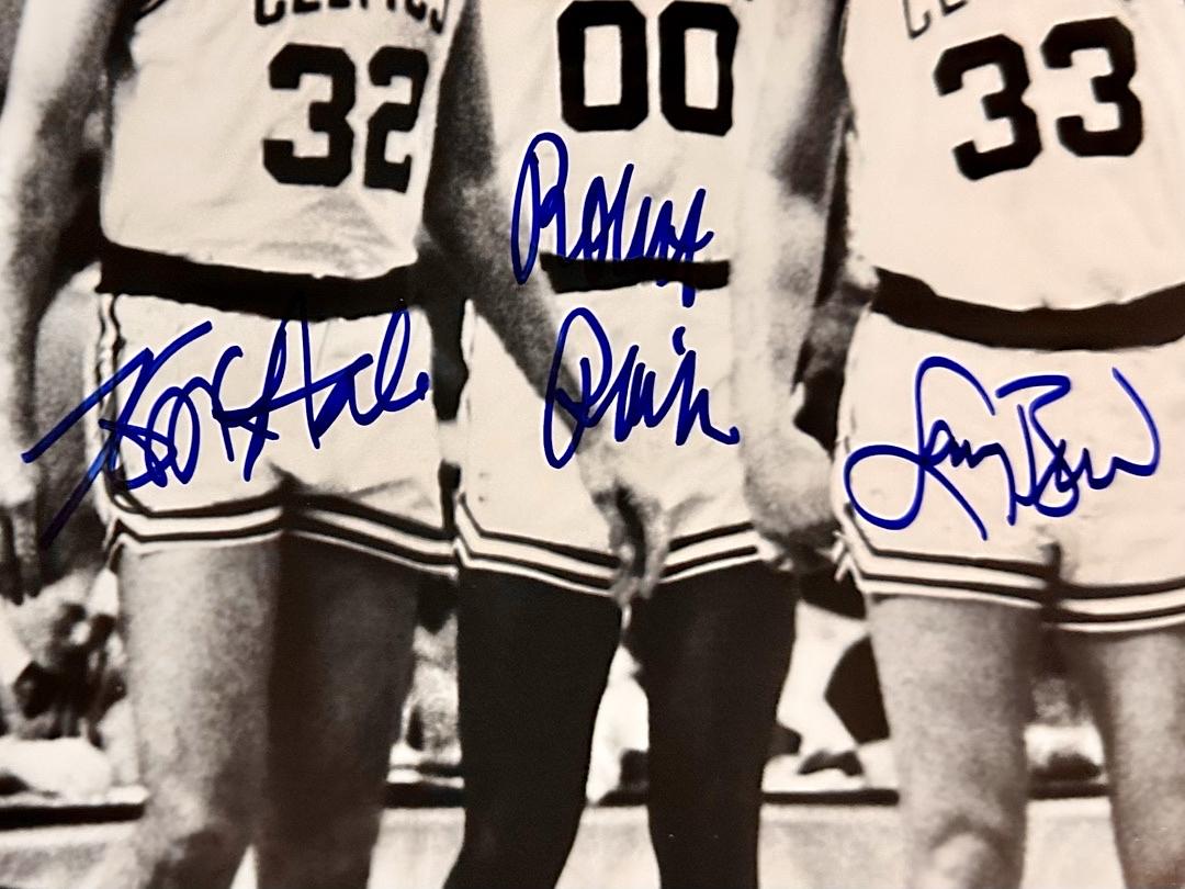 Larry Bird, Kevin McHale, Robert Parish Signed Boston Celtics 16x20 Photo (Blue Ink) - SureShot / Bird COA
