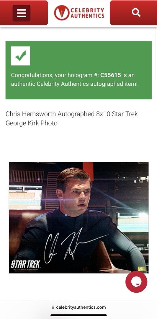 Chris Hemsworth Signed 8x10 Photo (Star Trek) - Celebrity Authentics #02