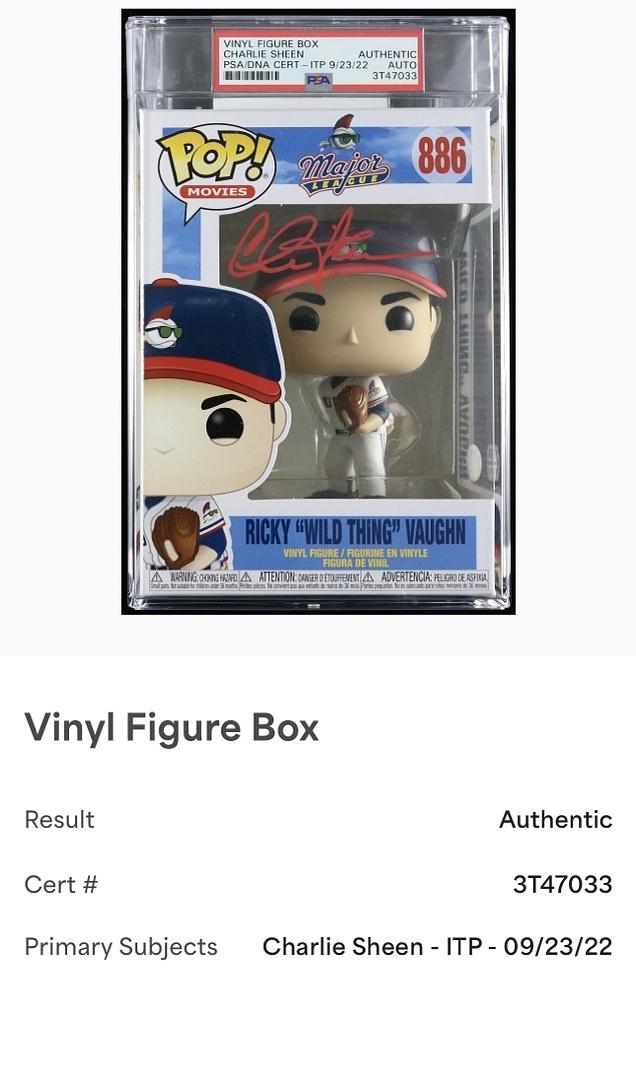 Charlie Sheen Signed Funko Pop #886 "Ricky Vaughn" (Major League) - PSA Encapsulated