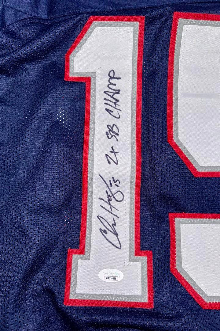 Chris Hogan Signed Custom Blue Patriots Jersey w/ "2x SB Champ" Inscription - JSA COA