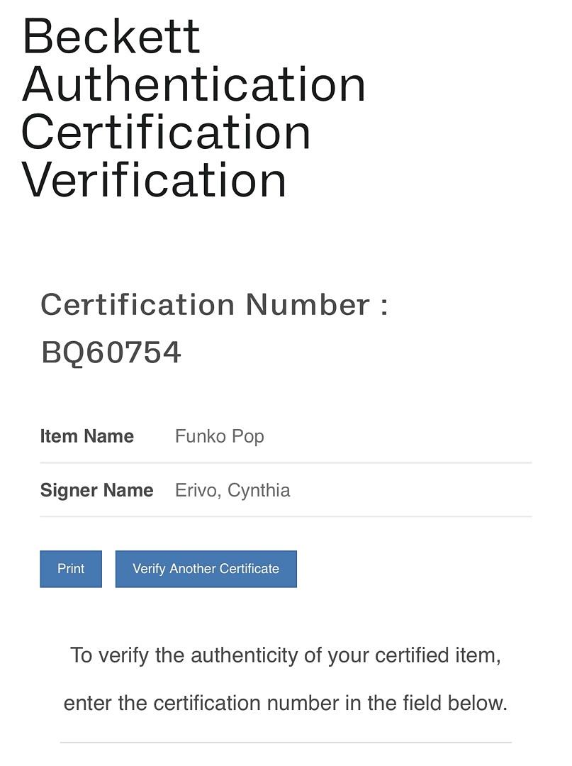 Cynthia Erivo Signed Funko Pop #1696 "Elphaba" (Wicked) - Beckett COA #03