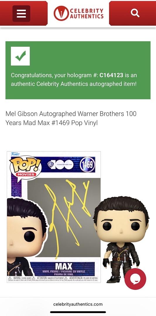 Mel Gibson Signed Funko Pop #1469 "Mad Max" (Yellow Ink) - Celebrity Authentics #3