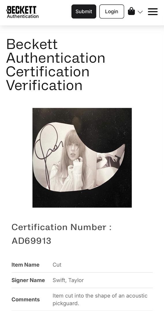 Taylor Swift Signed Blue/Black Guitar - Beckett COA