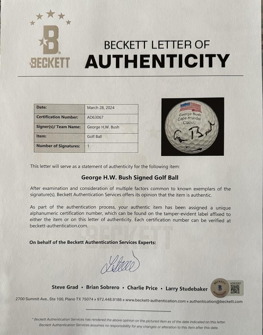 George Bush Signed Cape Arundel Golf Ball - Beckett COA w/full letter of authenticity