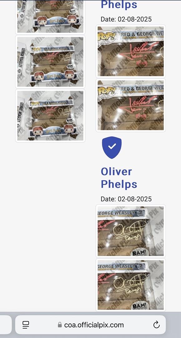 James Phelps, Oliver Phelps Signed Funko Pop "Fred & George Weasley" Harry Potter - Official Pix