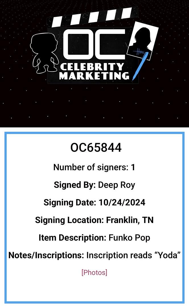 Deep Roy Signed Funko Pop #124 "Yoda" (Star Wars) Gold Special Edition - OC Celebrity Marketing