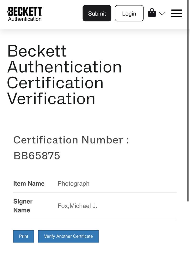 Michael J. Fox Signed 8X10 Photo (Back To The Future) - Beckett COA #02