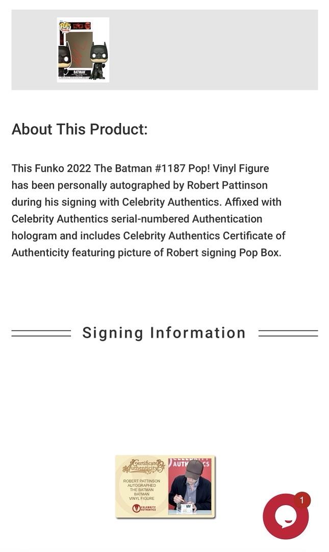 Robert Pattinson Signed Funko Pop #1187 (Batman) - Celebrity Authentics